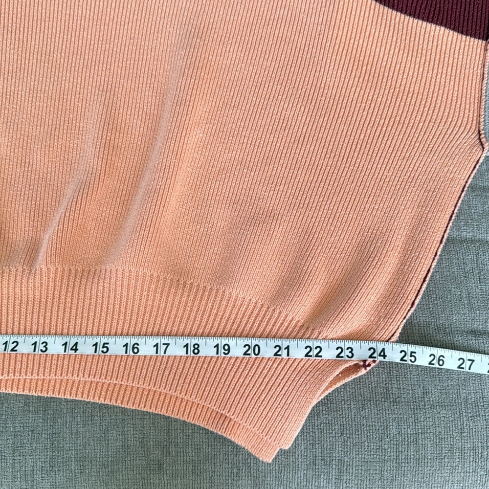 Free People Oversized Colorblock Knit Sweater Burgundy Peach Gray XS Boho Indie - Picture 6 of 10